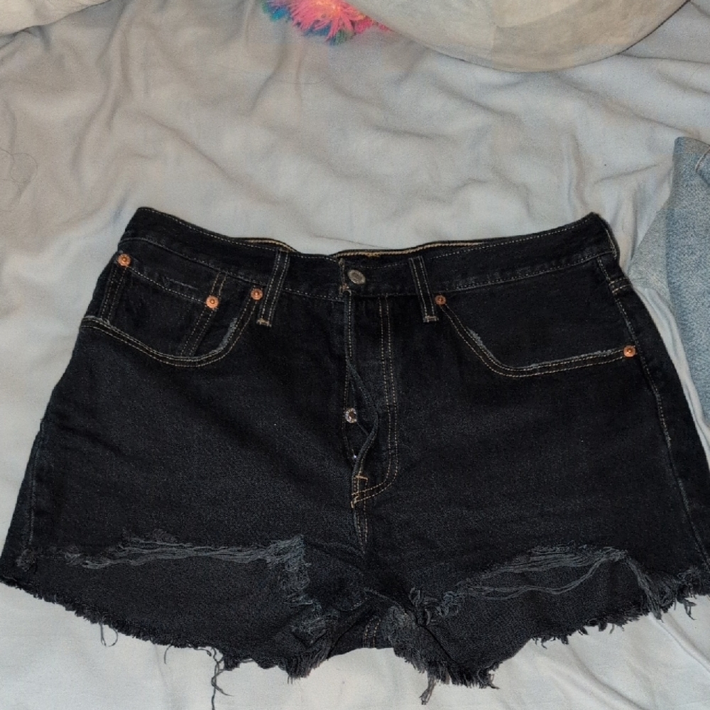 Levi's Black Jean Shorts Distressed High-Waisted